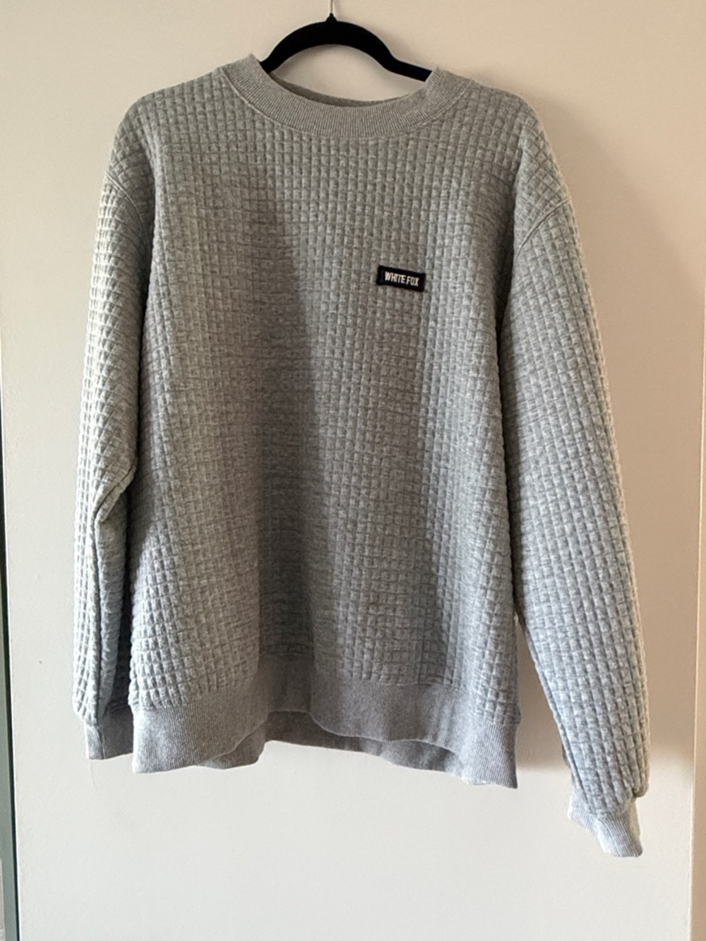 White Fox Boutique Light Gray Waffle Crewneck Sweater